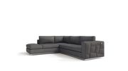 Dark Gray Deco Tufted Italian Leather Modular L Shaped Two Piece Corner Sectional