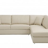 Beige Deco Tufted Italian Leather Modular L Shape Two Piece Corner Sectional