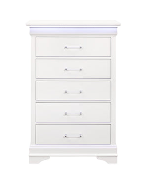 16" White Solid Wood Five Drawer Chest with LED Lighting