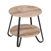 18" Black And Oak Manufactured Wood And Steel Round End Table
