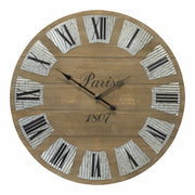 32" Round Brown Wood And Metal Analog Wall Clock