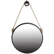 30" Black Fame Round Wall Hanging Accent Mirror with Rope