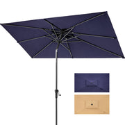 10' Navy Polyester Rectangular Tilt Market Patio Umbrella With Stand