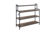 43" Antique Oak And Black Metal Four Tier Bookcase with USB Port