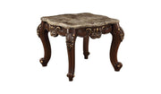 24" Walnut And Marble Marble And Solid Wood Square End Table