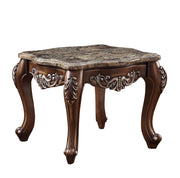 24" Antique Oak And Marble Square End Table