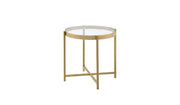 24" Gold And Clear Glass And Metal Round End Table