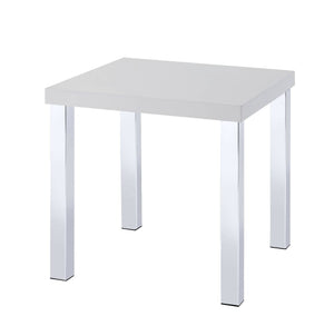 22" Chrome And White High Gloss Square End Table