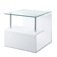 22" White Glass and Wood Square End Table With Two Shelves