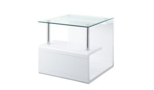 22" White Glass and Wood Square End Table With Two Shelves