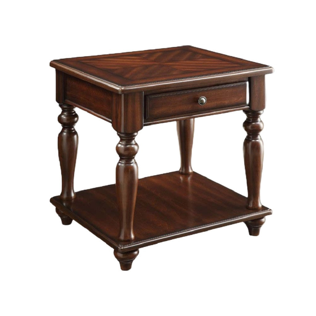 24" Walnut Manufactured Wood Rectangular End Table With Drawer And Shelf