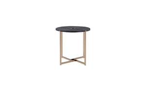 24" Champagne And Black Manufactured Wood And Metal Round End Table