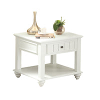 24" White Washed Square End Table With Drawer And Shelf