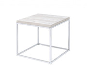 24" Chrome And White Oak Manufactured Wood And Metal Square End Table