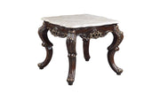 24" Antique Oak And Marble Marble And Resin Square End Table