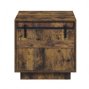 22" Rustic Oak Barn Door Cabinet End Table