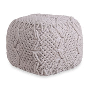 18" White Cotton Blend Pouf Ottoman