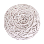 18" White Cotton Blend And Brown Round Pouf Ottoman