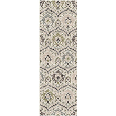 10' Beige Ivory And Brown Floral Stain Resistant Runner Rug