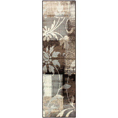 10' Beige And Gray Floral Power Loom Distressed Stain Resistant Runner Rug