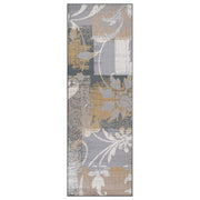 10' Beige And Gray Floral Power Loom Distressed Stain Resistant Runner Rug