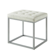 18" Cream Faux Leather And Gray Cube Ottoman