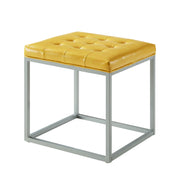 18" Yellow Faux Leather And Gray Cube Ottoman