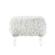 19" White Faux Fur And Clear Ottoman