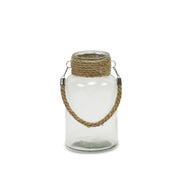 10" Clear and Brown Glass Jar with Rope