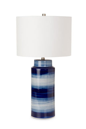 Set of Two 30" Blue And White Swirl Ceramic Table Lamps With White Shade