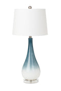 Set Of Two 31" Blue And White Glass Table Lamps With White Empire Shade
