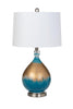 Set Of Two 27" Gold Blue And Silver Glass Table Lamps With White Empire Shade