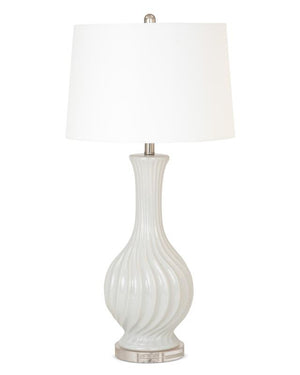 33" Grey Curvy Ceramic Table Lamp With White Empire Shade