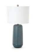 Set of Two 30" Textured Teal Blue Ceramic Table Lamps With White Shade