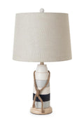 Set Of Two 27" Off White And Brown Table Lamps With Grey Empire Shade