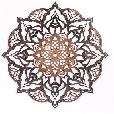 Black And Copper Solid Wood Geometric Mandala Wall Decor