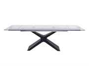 63" Glass and Black Extendable Rectangular Dining Table With X Metal Base