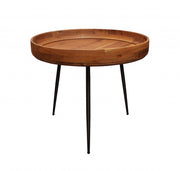 18" Black And Natural Brown Solid Wood And Iron Round End Table