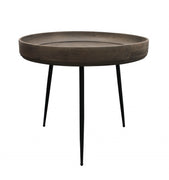 18" Black And Gray Solid Wood And Iron Round End Table