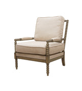 25" Ivory Cushion And Natural Beaded Arm Chair