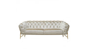 88" Beige Tufted Velvet and Gold Chesterfield Sofa