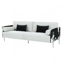 89" White Faux Cowhide and Silver Sofa