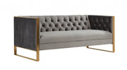 75" Grey and Gold Tufted Velvet Chesterfield Style Sofa