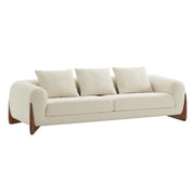 100" Cream Long Fabric and Walnut Wood Standard Sofa