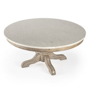 38" Beige And Off White Genuine Marble Round Distressed Coffee Table