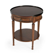 26" Medium Brown Manufactured Wood Round End Table With Drawer And Shelf