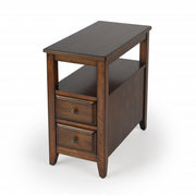 24" Cherry Brown Narrow End Table With Two Drawers And Shelf