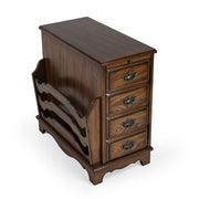 24" Cherry Brown End Table With Drawers And Magazine Rack