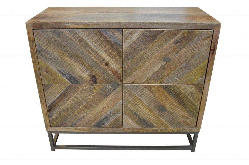 34" Shades of Natural Brown Solid Wood Accent Chest With A Door and Shelves