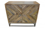 34" Shades of Natural Brown Solid Wood Accent Chest With A Door and Shelves